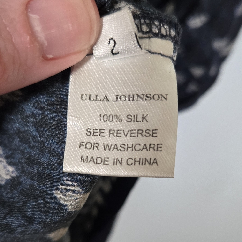 Ulla Johnson Silk Navy and Cream Mini Dress Boho Size M/L - Picture 10 of 11